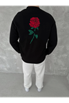 Unisex Bisiklet Yaka Ön Ve Arka Baskılı SweatShirt - Siyah
