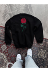 Unisex Bisiklet Yaka Ön Ve Arka Baskılı SweatShirt - Siyah