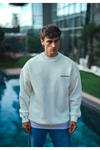 Kışlık Bisiklet Yaka Oversize Baskılı SweatShirt - Beyaz