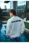 Kışlık Bisiklet Yaka Oversize Baskılı SweatShirt - Beyaz