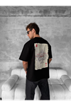 Ön Ve Arka Baskılı Oversize Bisiklet Yaka T-shirt - Siyah
