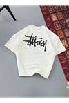 Erkek Baskılı Oversize T-shirt - Beyaz