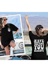 Bisiklet Yaka Kısa Kol Baskılı T-shirt - Siyah