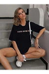 Bisiklet Yaka Baskılı T-shirt - Siyah