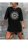 Bisiklet Yaka Baskılı T-shirt - Siyah