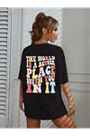 Bisiklet Yaka Baskılı T-shirt - Siyah