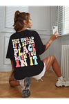Bisiklet Yaka Baskılı T-shirt - Siyah