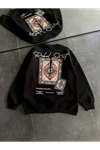 Bisiklet Yaka Baskılı SweatShirt - Siyah