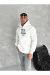 Kışlık Üç İplik Kapşonlu SweatShirt - Beyaz