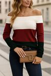 Kadın Uzun Kollu Omuzlardan Açık Uzun Kollu Blok çizgili Triko Bluz