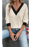 Kadın Uzun Kollu V Yakalı Waffle Bluz