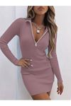 Kadın Uzun Kollu önden Fermuarlı Mini Kaşkorse Elbise