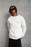 Erkek Oversize Sweatshirt – Beyaz Renk  Ön Ve Sırt Baskılı, Üç İplik İçi Pamuklu Kumaş, Rahat Kalıp, Ribanalı Kışlık Sweat  Winagain Polizei Serisi - Beyaz