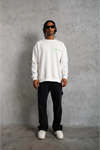 Erkek Oversize Sweatshirt – Beyaz Renk  Ön Ve Sırt Baskılı, Üç İplik İçi Pamuklu Kumaş, Rahat Kalıp, Ribanalı Kışlık Sweat  Winagain Polizei Serisi - Beyaz