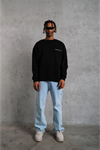 Erkek Oversize Sweatshirt – Siyah Renk  Ön Ve Sırt Baskılı, Üç İplik İçi Pamuklu Kumaş, Rahat Kalıp, Ribanalı Kışlık Sweat  Winagain Polizei Serisi - Siyah