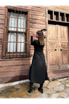 Kadın Uzun Kollu Balıkçı Yaka Derin Yırtmaç Detay Krep Elbise