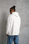 Erkek Oversize Kapüşonlu Sweatshirt – Beyaz Renk Üç İplik İçi Pamuklu Kanguru Cepli Baskılı Hoodie Rahat Kalıp Kışlık Günlük Kombinlere Uygun - Beyaz