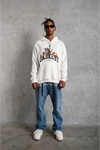 Erkek Oversize Kapüşonlu Sweatshirt – Beyaz Renk Üç İplik İçi Pamuklu Kanguru Cepli Baskılı Hoodie Rahat Kalıp Kışlık Günlük Kombinlere Uygun - Beyaz
