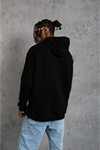 Erkek Oversize Kapüşonlu Sweatshirt – Siyah Renk Üç İplik İçi Pamuklu Kanguru Cepli Baskılı Hoodie Rahat Kalıp Kışlık Günlük Kombinlere Uygun - Siyah