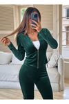 Kadın Uzun Kollu önden Fermuarlı Kadife Bluz Ve Pantolon Ikili Takım