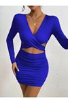 Kadın Uzun Kollu çapraz Dekolte Detaylı Mini Sandy Elbise