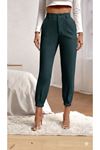 Kadın Yüksek Bel Cepli Paçası Lastikli Ithal Krep Pantolon