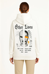Kapşonlu Sweatshirt – Oversize Üç İplik Şardonlu Hoodie, “Other Lives” Ön - Arka Baskılı, Kanguru Cepli, Kışlık Rahat Günlük Stil - Beyaz