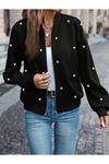 Kadın Uzun Kollu önden Fermuarlı Incili Kısa Modal Ceket