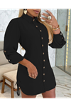 Kadın Uzun Kollu Gömlek Yaka önden Düğmeli Yanlardan Büzgülü Kısa Aerobin Elbise