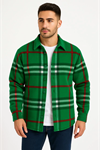Erkek Ekose Desenli Düğmeli Polar Yakalı Uzun Kollu Gömlek Oversize Rahat Kalıp - Yeşil