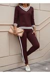 Kadın Uzun Kollu V Yakalı Ribanalı Viskon Iki Iplik Bluz Ve Pantolon Ikili Takım