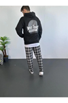 Erkek Oversize Üç İplik Kapüşonlu Sweatshirt – Siyah Sırt Ve Ön Baskılı, Kanguru Cepli, Rahat Kalıp, İçi Pamuklu ModeL-Siyah