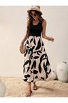 Kadın Askılı Yuvarlak Yaka üst Viskon Alt Desenli Uzun Süprem Elbise
