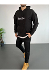 Erkek Kapşonlu Sweatshirt – Oversize Üç İplik Şardonlu Hoodie, “Other Lives” Ön - Arka Baskılı, Kanguru Cepli, Kışlık Rahat Günlük Stil - Siyah