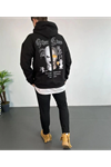 Erkek Kapşonlu Sweatshirt – Oversize Üç İplik Şardonlu Hoodie, “Other Lives” Ön - Arka Baskılı, Kanguru Cepli, Kışlık Rahat Günlük Stil - Siyah