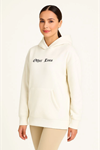 Oversize Üç İplik Şardonlu Kapüşonlu Sweatshirt – Beyaz “Other Lives” Ön Ve Arka Baskılı, Kanguru Cepli, Ribanalı Rahat Kışlık Model Beyaz