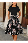 Kadın Kısa Kollu Bisiklet Yaka çiçek Desenli üst Viskon Alt Süprem Kısa Elbise