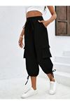 Kadın Yüksek Bel Beli Lastikli Bağcıklı Cepli Kargo Viskon Iki Iplik Pantolon