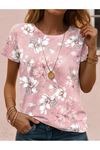 Kadın Kısa Kollu Bisiklet Yaka çiçek Desenli Viskon Bluz