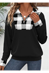 Kadın Uzun Kollu Yakalı önden Fermuarlı Ekose Detaylı Viskon Iki Iplik Bluz
