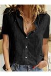 Kadın Kısa Kollu Basic Keten Gömlek