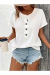 Kadın Kısa Kollu Yakası Açık önden Düğmeli Waffle Bluz
