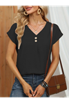 Kadın Kısa Kollu önü Düğmeli V Yaka Aerobin Bluz