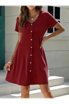 Kadın Kısa Kollu V Yaka önü Düğmeli Viskon Elbise