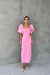 Pembe İşlemeli Kolu Garnili Elbise