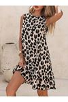 Kadın Kolsuz Sırttan Bağlamalı Fırfırlı Leopar Desenli Süprem Elbise