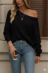 Kadın Uzun Kollu Tek Omuzu Açık Triko Bluz