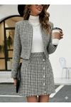 Kadın Uzun Kollu önü Açık Dokuma Ceket Ve Mini Etek Ikili Takım