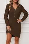 Kadın Uzun Kollu V Yakalı önden Düğmeli Kısa Triko Elbise