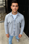 Erkek Diagonal Kumaş Cepli Çıtçıtlı Uzun Kollu, Gömlek Oversize Rahat Kalıp Günlük Şık Stil - Gri